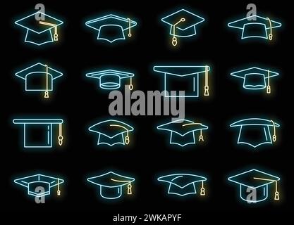 Akademie Abschluss Hut Symbole setzen Umriss Vektor. Schulfest. Hochschulobergrenze Stock Vektor