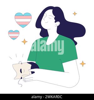 Geschlechterübergang. Wahres selbst auf der Reise des Coming Out, verbesserte Transgender Person die geistige Gesundheit. Geschlechterdysphorie, neue Identitätsannahme und Empowerment. Illustration des flachen Vektors Stock Vektor