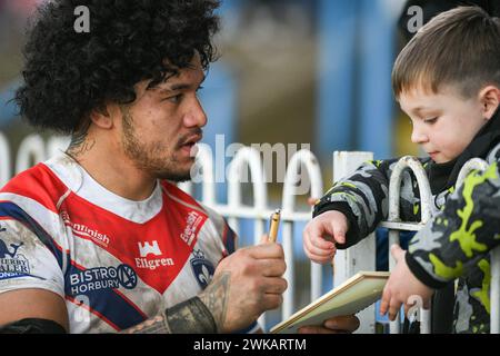 Featherstone, England - 18. Februar 2024 - Renouf Atoni von Wakefield Trinity. Rugby League 1895 Cup, Newcastle Thunder gegen Wakefield Trinity im Millenium Stadium, Featherstone, UK Dean Williams Stockfoto