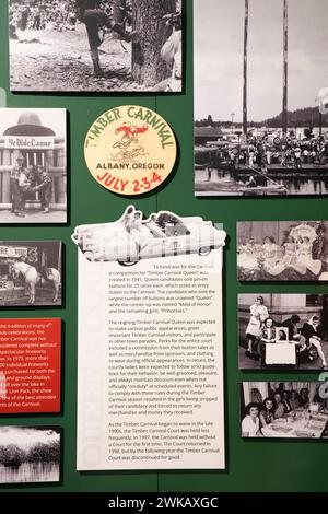 Ausstellung zur Geschichte des Timber Carnival, Albany Regional Museum, Albany, Oregon Stockfoto