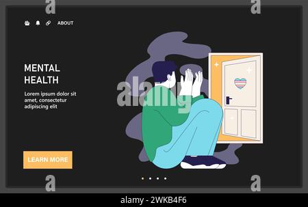 Gender Transition Web oder Landing. Wahres selbst auf der Reise des Coming Out, verbesserte Transgender Person die geistige Gesundheit. Geschlechterdysphorie, neue Identitätsannahme und Empowerment. Illustration des flachen Vektors Stock Vektor