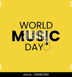 World Music Day Vector Template mit Gitarre, gefeiert am 21. Juni. Der Weltmusiktag hat sich in andere Teile der Welt ausgebreitet und ist heute ein globaler Tag Stock Vektor