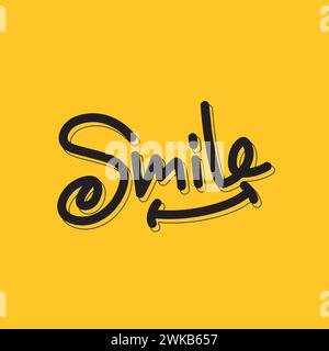 Lächeln Sie Schriftzug Logo Vektor Illustration mit Freude, Lachen, Spaß, Lächeln Zeichen. Stock Vektor