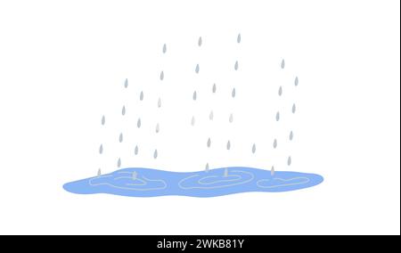 Pfütze und Regentropfen nette handgezeichnete Doodle minimalistische Vektor-Illustration, einfaches Symbol, um Wetter, Umwelt, Klima-Karikaturobjekt, Wettervorhersagebild zu beschreiben Stock Vektor