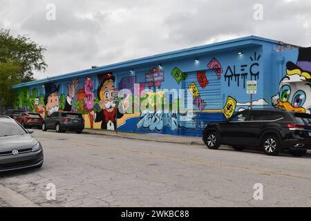 Wandgemälde von Alec Monopoly im Wynwood Art District in Miami, FL33127, USA. Stockfoto