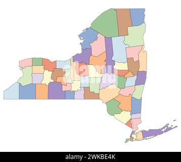 Editierbare Vektordatei der Bezirke, aus denen der Staat New York besteht. Stock Vektor