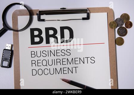 Handschriftlich Business Requirements Dokument mit Marker, Konzepthintergrund. Stockfoto