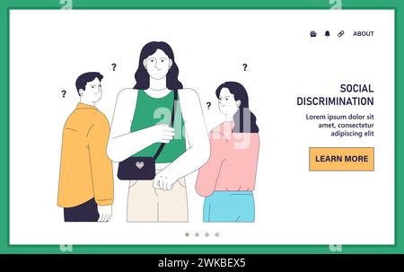 Negativseite des Geschlechterübergangs im Web oder bei Landung. Eine verärgerte Person, die von den umliegenden Menschen streng vernachlässigt wird. Transsexuelle mit Transphobie und Isolation. Illustration des flachen Vektors. Stock Vektor