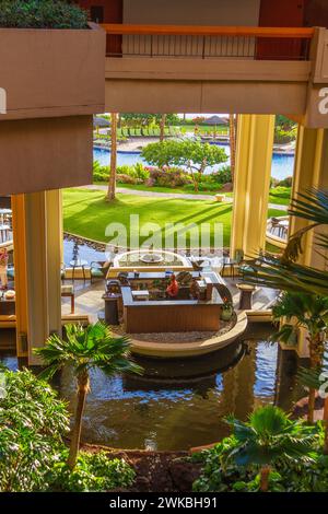 Hyatt Regency-Luxus-Hotel und Resort am Kaanapali Beach an der Westküste der Insel Maui in Hawaii. Stockfoto