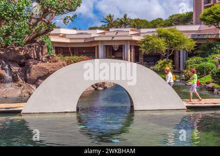 Hyatt Regency-Luxus-Hotel und Resort am Kaanapali Beach an der Westküste der Insel Maui in Hawaii. Stockfoto