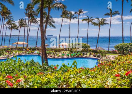 Hyatt Regency-Luxus-Hotel und Resort am Kaanapali Beach an der Westküste der Insel Maui in Hawaii. Stockfoto