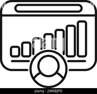 Konturvektor des Symbols des Online-Client-Diagramms. Handel mit Aktien. Kundendaten cms Stock Vektor