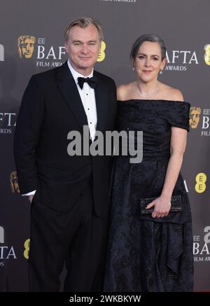 London, Großbritannien. Februar 2024. Christopher Nolan und Emma Thomas nehmen an den 77. EE BAFTA Film Awards, Arrivals, 2024 in der Royal Festival Hall in London Teil. Quelle: S.A.M./Alamy Live News Stockfoto