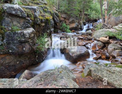 Wasserfälle entlang der Old Fall River Road Stockfoto