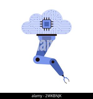 Cloud mit Schaltkreis und mechanischem Roboterarm, intelligente Automationsmaschinenvektorillustration Stock Vektor