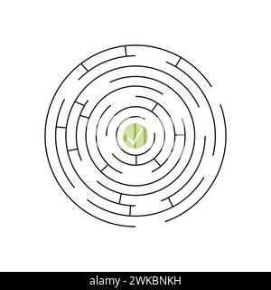 Rundes Labyrinth mit Tick innen, Labyrinth und Rätsel Strategie-Vektor-Illustration Stock Vektor