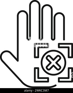 Modellkontur-Vektor des Symbols für abgelehnten Palm-Scan. Sozialsystem. Signatur scannen Stock Vektor