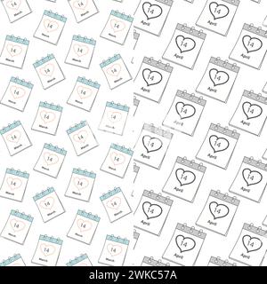 Nahtlose Muster von Kalenderseiten mit Datum des weißen und schwarzen Tages am 14. März und 14. April. 2er-Set. Isolieren. EPS. Vektor für Tapeten, Verpackung oder Web, Poster, Banner, Karte, promotion, Etikett oder Preisschild Stock Vektor