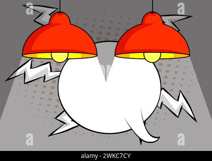 Zeichentrick-Anhänger elektrische Lampe mit leerer Sprechblase, Comic-Buch Beleuchtung Ausrüstung Hintergrund. Retro-Vektor-Comics Pop-Art-Design. Stock Vektor