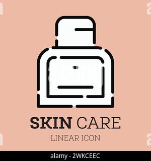 Glas mit Kosmetikcreme. Lineares Symbol. Körperpflegemittel. Gesichtscreme. Vektorabbildung. Stock Vektor