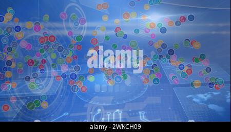 Bild des Scans von Oszilloskopen und der Symbole auf dem digitalen Bildschirm Stockfoto