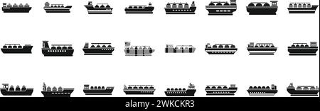 Symbole für Tankschiffe legen einen einfachen Vektor fest. Energieanschluss. Bootsindustrie Stock Vektor