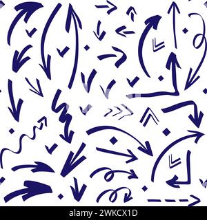 Nahtloses Vektormuster mit abstrakten, auffälligen Pinselstiften. Handgezeichneter Pfeil für Grunge-Farbe. Isolierte Tinte gezeichnete Konturlinien für die Konstruktion. Für Stock Vektor