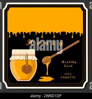 Illustration zum Thema Zucker fließt hinunter Honig in Wabe mit Biene, Glas bestehend aus klebrigem Honig an Wabe von Biene, Honig in Bienenwabe t Stock Vektor