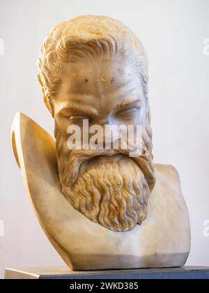 Kopf von Silenus Marsyas - Kopie des griechischen Originals von Myron (Mitte 5. Jh. v. Chr.) - Pentelismarmor - Museo di Scultura Antica Giovanni Barracco, Rom, Italien Stockfoto