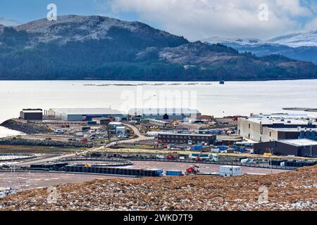 KPL Kishorn Port and Dry Dock Scotland die Gebäude und Einrichtungen am Ufer des Loch Kishorn im Winter Stockfoto