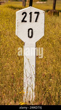 Bahnsignale, Bahnhof La Nava, Puertollano Stockfoto