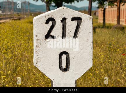 Bahnsignale, Bahnhof La Nava, Puertollano Stockfoto