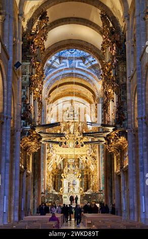 Innenansicht der Kathedrale, Santiago de Compostela, A Coruña, Galicien, Spanien. Das Innere der Kathedrale von Santiago de Compostela ist ein wahrer captiva Stockfoto