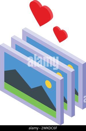 Isometrischer Vektor für Bilder in sozialen Medien. Soziale Inhalte. Online-Teamarbeit Stock Vektor