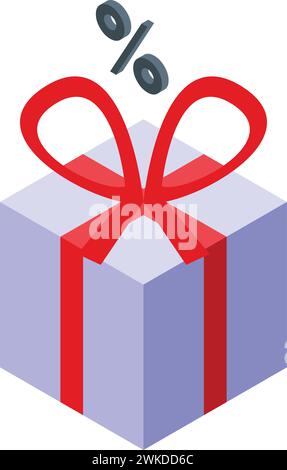Isometrischer Vektor des Symbols für Geschenkschachtel in Prozent. Marketingtools. Soziale Medien Stock Vektor
