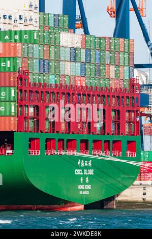 ROTTERDAM, NIEDERLANDE - 11. JANUAR 2015: Das Containerschiff CSCL Globe von der China Shipping Line legt am Euromax Terminal im Hafen von fest Stockfoto