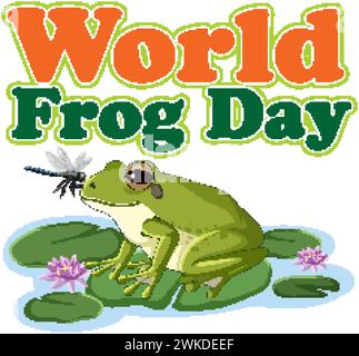 Grüner Frosch, der am Weltfroschtag eine Fliege fängt Stock Vektor