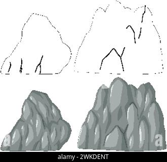 Einfache und schattierte Felsformationen im Vektorstil Stock Vektor