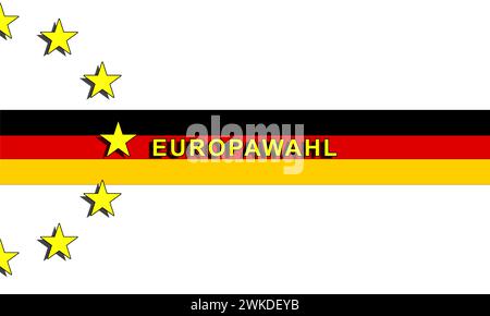 Europawahlen in Deutschland, grafische Darstellung mit Text - europawahlen - in deutscher Flagge und EU-Symbolen. Eurozone, Nachrichten. Stockfoto