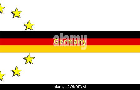 Europawahlen in Deutschland, grafische Darstellung mit Text, deutscher Flagge und EU-Symbolen. Eurozone, politische Wahlen, Kandidaten, vo Stockfoto