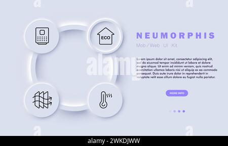 Symbol für Belüftungsleitung. Mechanische Belüftung, passiv , Kanäle, Ökologie, Thermometer, Luftfilterung. Neomorphismusstil. Vektorzeilensymbol für Unternehmen Stock Vektor