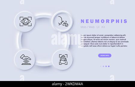 Symbol für Sicherheitslinie. Biometrie, Sicherheit, Gesichtserkennung, Fingerabdruckscannen, Iriserkennung. Neomorphismusstil. Vektorzeilensymbol für Unternehmen und Stock Vektor