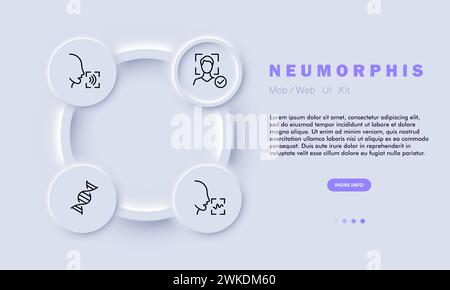 Symbol für Sicherheitslinie. Biometrie, Technologie, persönliche Identifizierung, Authentifizierung. Neomorphismusstil. Vektorlinien-Symbol für Unternehmen und Werbung. Stock Vektor