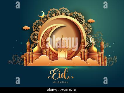 Ramadan Kareem Kunstgrüße mit goldener Moschee und grünem Hintergrund. Abstraktes Vektor-Illustrationsdesign. Stock Vektor