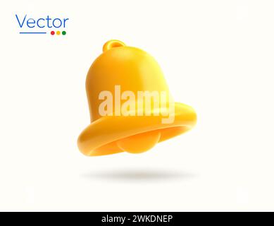 3D-gerenderte goldene Glocke, minimalistisch und Cartoon-Stil, isoliert auf weißem Hintergrund. 3D-Benachrichtigungssymbol. Vektorabbildung. Vektorabbildung Stock Vektor