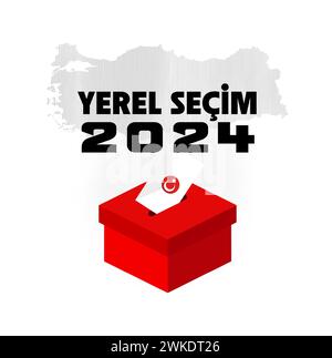 Türkische Lokalwahlen: Türkiye Yerel secimi kampanyası in türkischer Sprache. Kommunalwahlen, Turkiye 2024 Stock Vektor