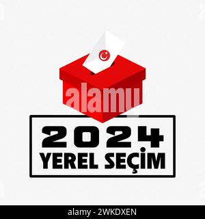 Türkische Lokalwahlen: Türkiye Yerel secimi kampanyası in türkischer Sprache. Kommunalwahlen, Turkiye 2024 Stock Vektor