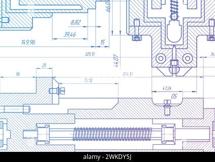 Technisches Engineering-Schema auf einem farbigen hellen Hintergrund .Maschinenbauzeichnung .Computer-gestützte Konstruktionssysteme.Industrial Banner.Vector Stock Vektor