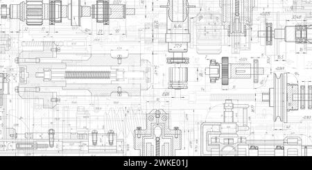 Technische Zeichnung Hintergrund .Maschinenbau Zeichnung . Technologie-Banner.Vektor-Illustration. Stock Vektor