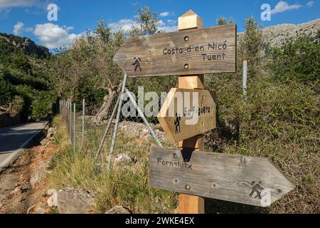 camino de Sa Costa den Nicó, Fornalutx, Mallorca, Balearen, Spanien. Stockfoto